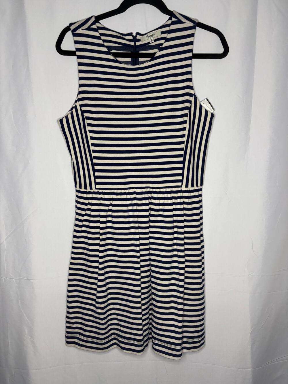 Madewell Mini Dress Navy Blue White Striped Nautical Fit and Flare Sz M